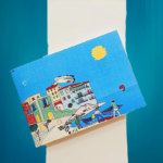 Handmade paper sketch book of Amalfi with cover customize with a morning view of the town of Amalfi