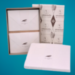 Box of ivory folding cards to use as writing paper or for wedding invitations in Amalfi paper