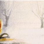 Segnalibro Inverno in carta di Amalfi. L'illustrazione è tratta da un dipinto dell'artista toscano Luca Mancini.