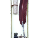 Ink pen with natural feather and metal ferrule