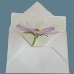 Partecipazione matrimonio in carta di Amalfi con fiori decorati ad acquerello. Per questo modello, in copertina è stato realizzato un fiore di Cosmea.