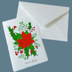 Christmas Wedding Invitations. The card is decorated with a poinsettia made by the workshop of Lo Scrigno di Natale