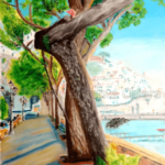 Oil painting on paper of Amalfi - Title: Good morning Amalfi - Author: Andrea Pascucci