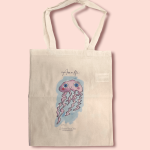 La borsa tote de Lo Scrigno di Santa Chiara con decoro realizzato da un acquerello della sua bottega artistica.